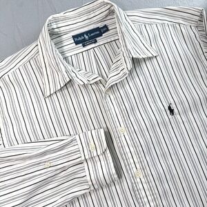 Ralph Lauren Button Down Shirt Mens XL White Black Striped Classic Fit Office